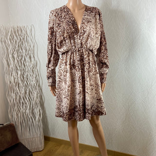 Robe légère manches longues marron col V Made In Italy