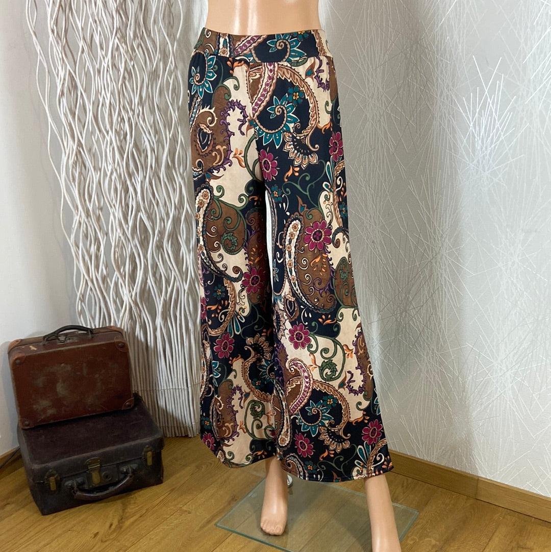 Pantalon léger fluide avec fleurs multicolores taille élastique jambes larges Made In Italy