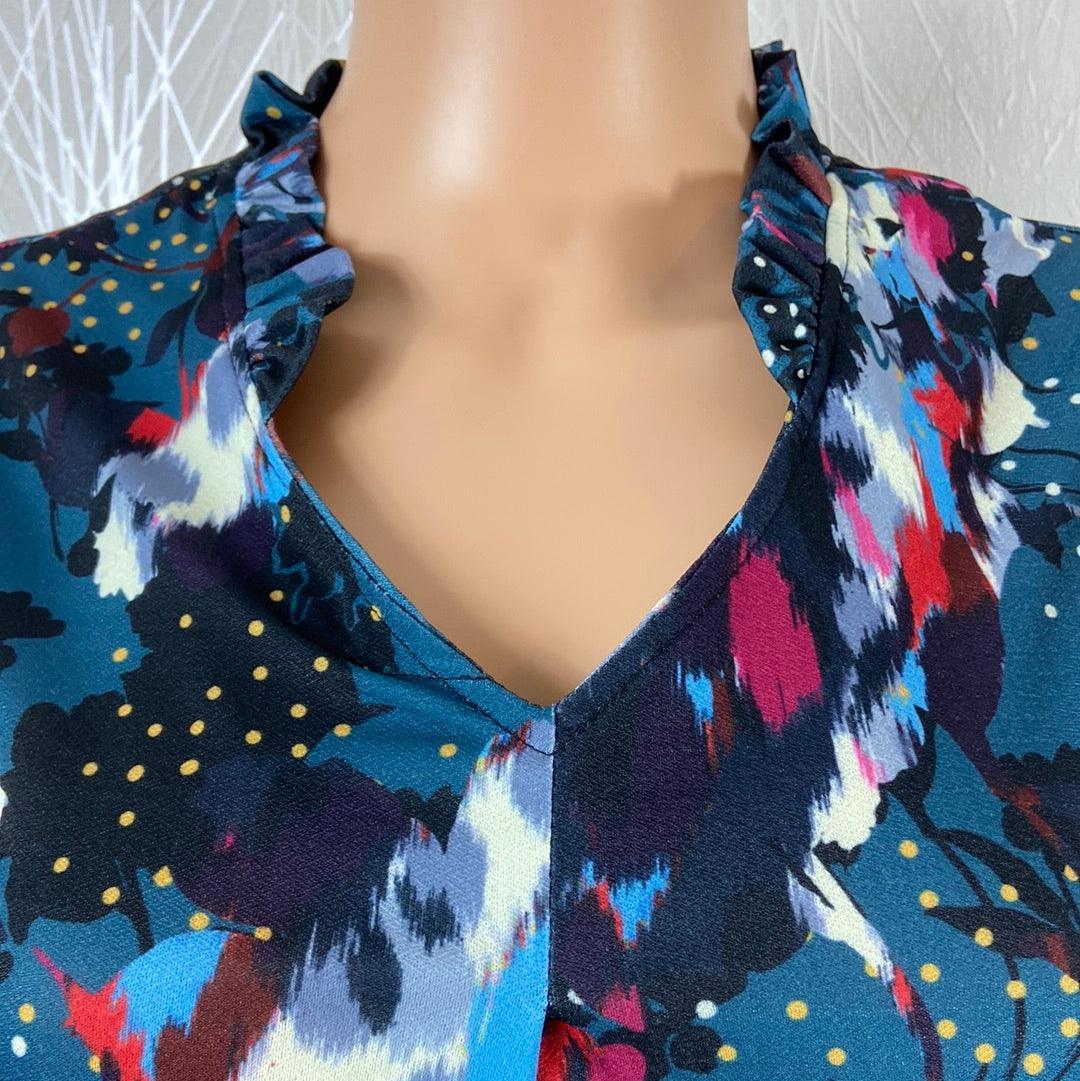 Blouse multicolore avec jeux de plis encolure V Le Singe de Julie - Offre-Unique