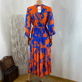 Robe longue bleue et orange manches longues New Collection