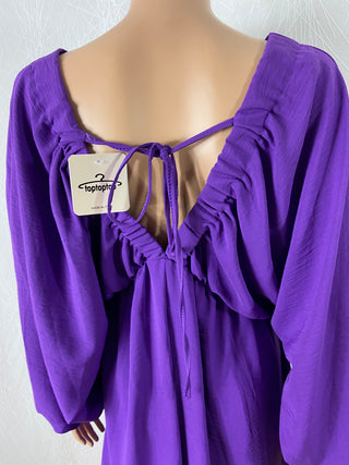 Robe violette manches longues style chauve-souris col V