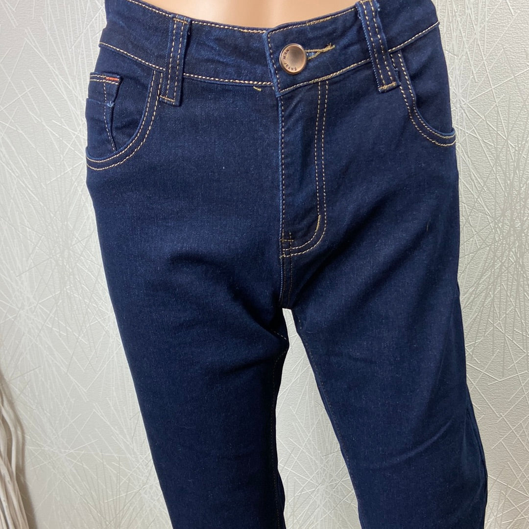 Jeans femme denim bleu foncé couture constrastée taille mi-haute Leggendario