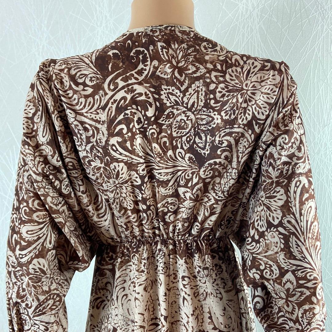 Robe légère manches longues marron col V Made In Italy - Offre-Unique