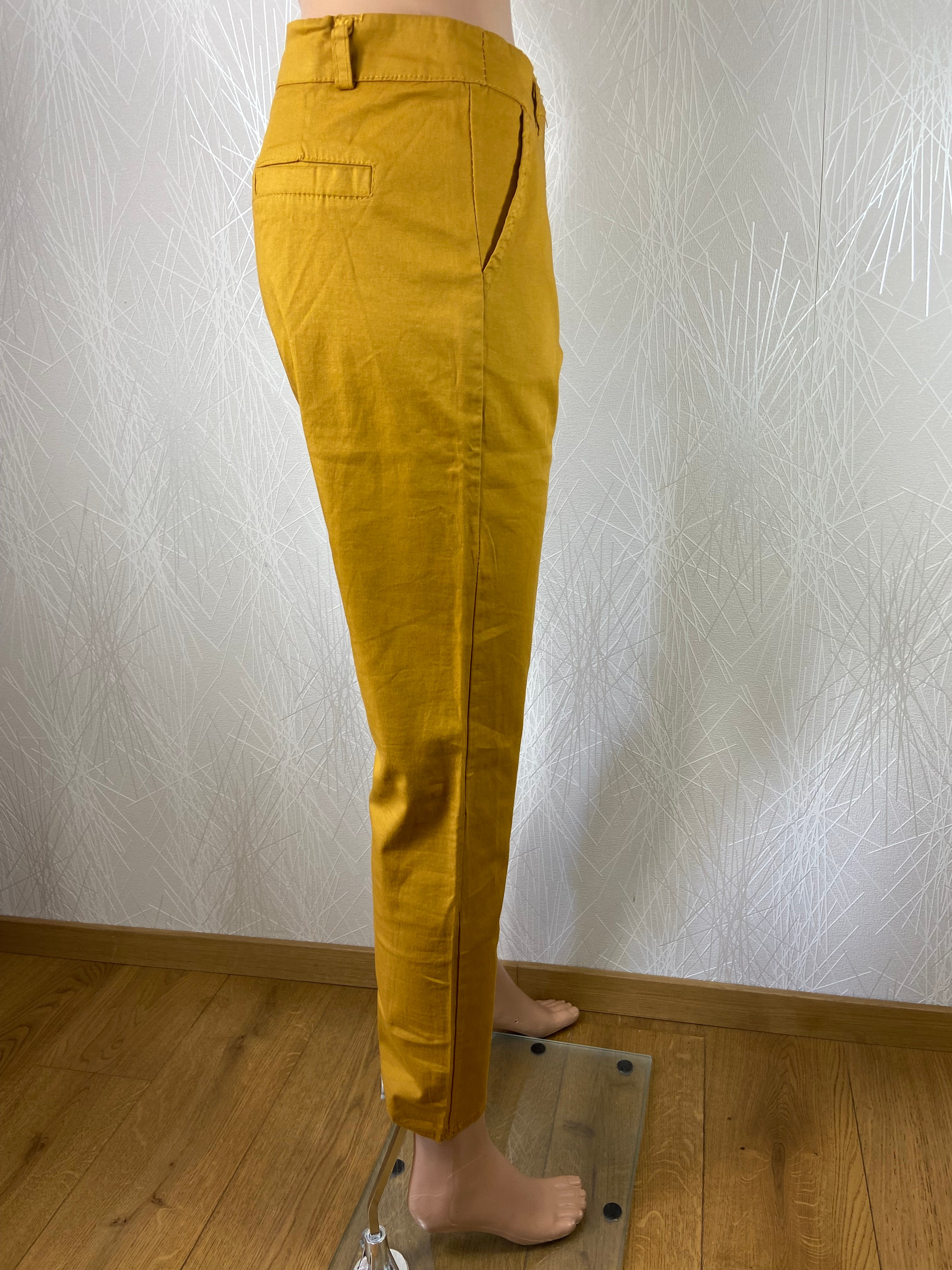 Pantalon slim 7/8 coton jaune moutarde taille mi-haute Made In Italy