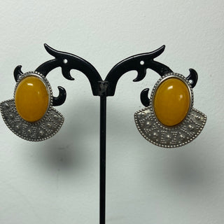Boucles d’oreilles plaquées argent pierre semi-précieuse jaune orangé Shabada