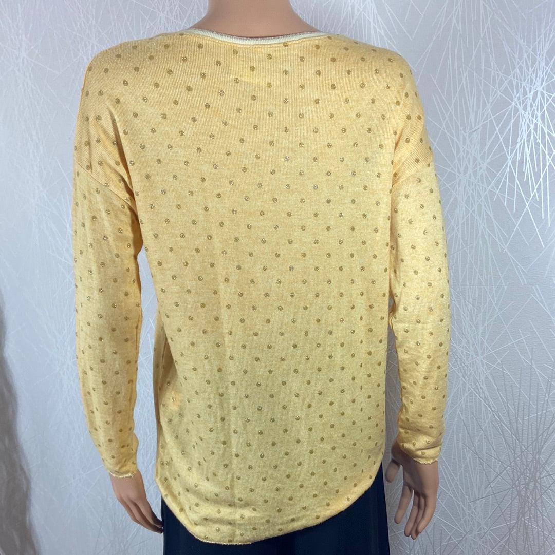 Pullover femme laine angora jaune petit pois dorés Cloal - Offre-Unique