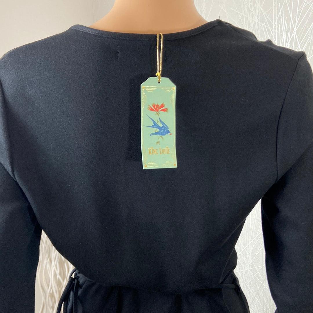 Robe noire portefeuille manches longues cordon Mandy Milano King Louie - Offre-Unique