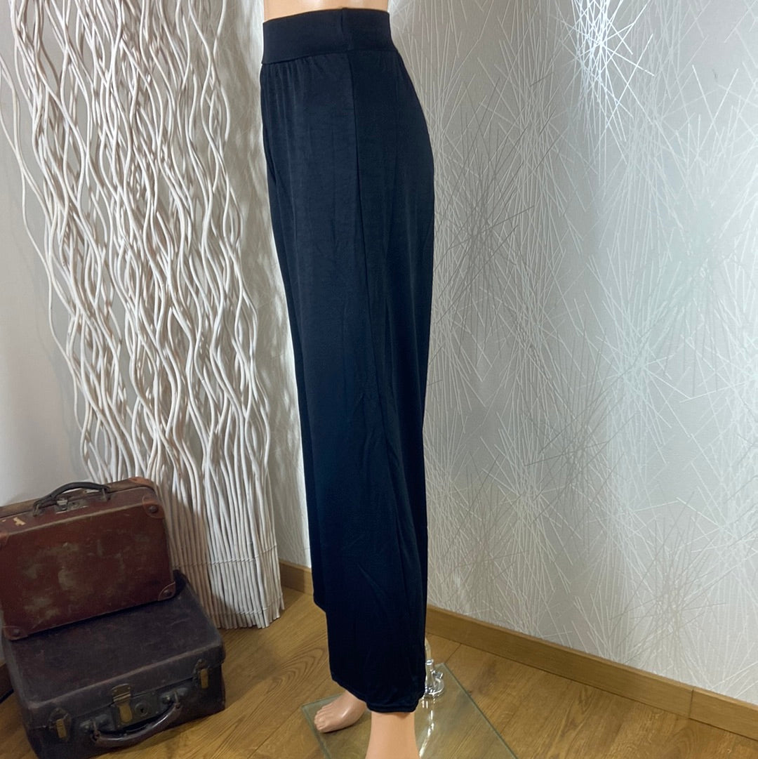 Pantalon fluide jersey noir taille élastique mi-haute jambes larges Zapara