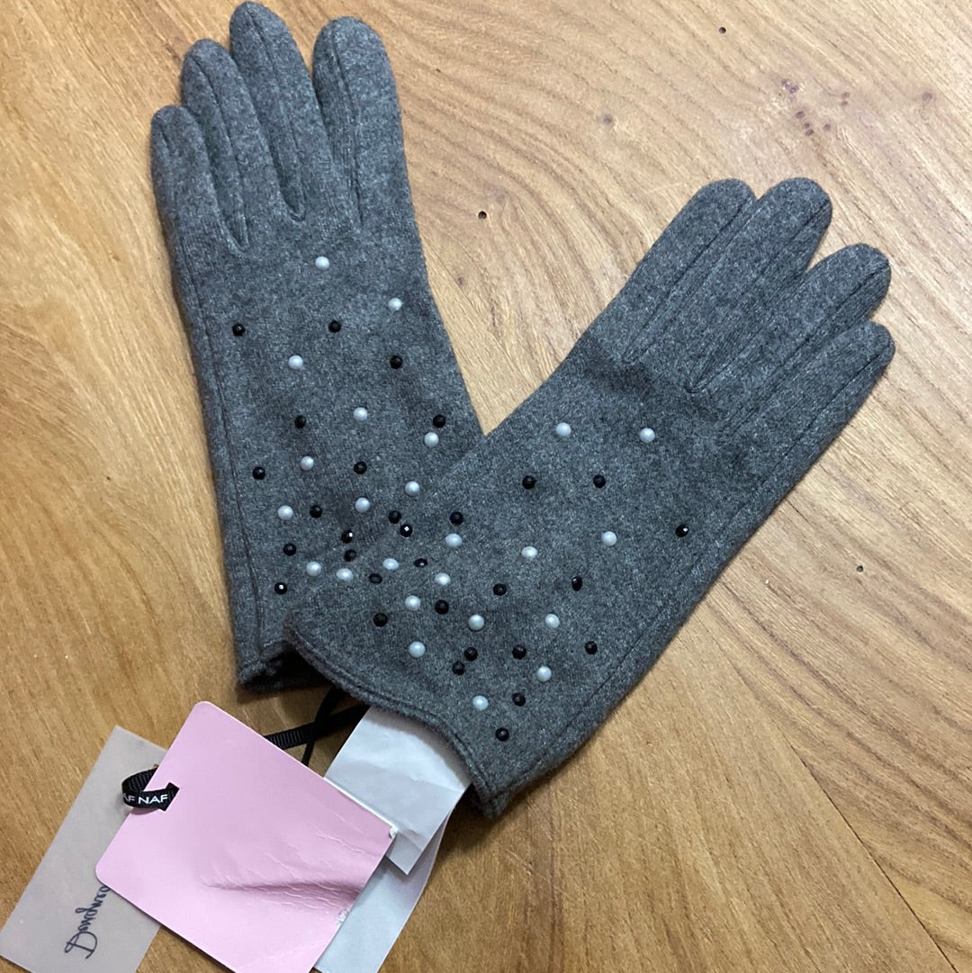 Gants pour femme tissu fin gris avec strass Naf Naf