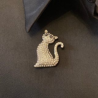 Broche bijoux aimantée forme de chat avec strass brillants