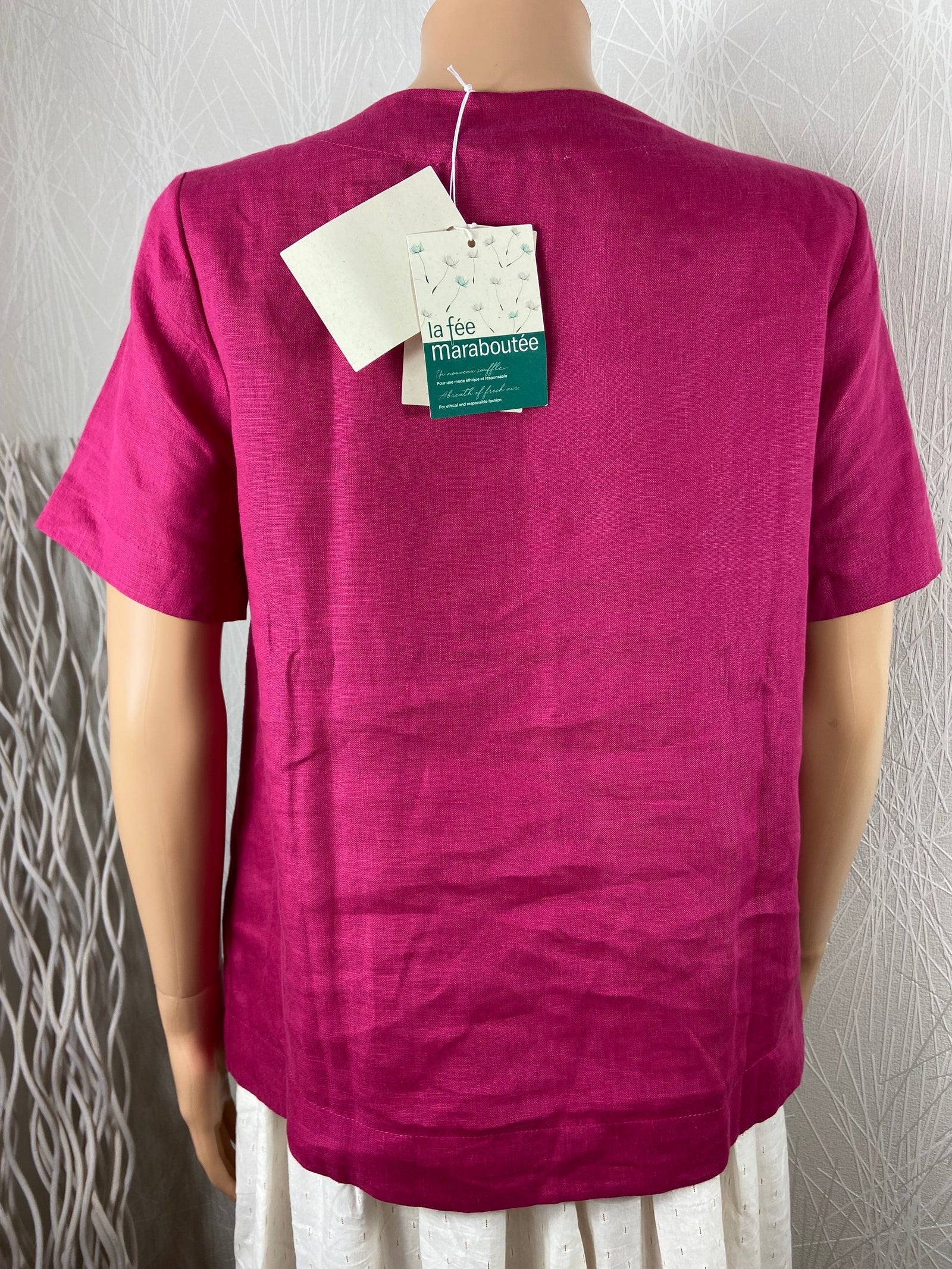 Chemisier en lin manches courtes rose fuchsia La Fée Maraboutée