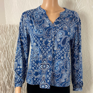 Blouse fluide col V motifs cachemire bleu Le Singe de Julie