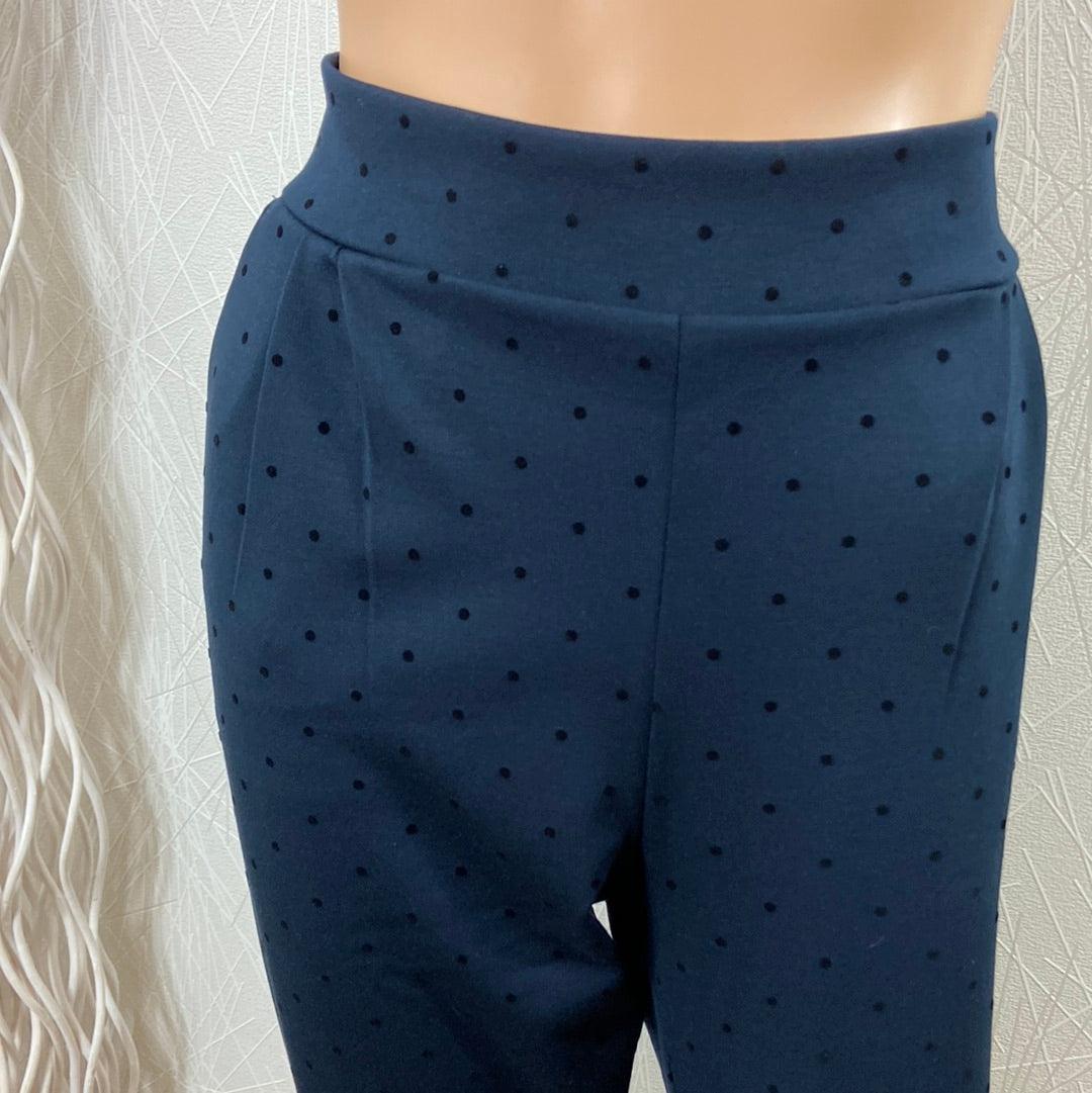 Pantalon taille haute élastique 7/8 bleu marine petits pois Ihkate Print Ichi - Offre-Unique