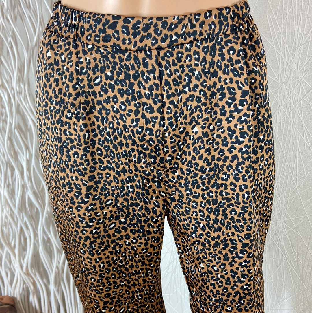 Pantalon femme motif leopard taille haute élastique coupe droite Minsk