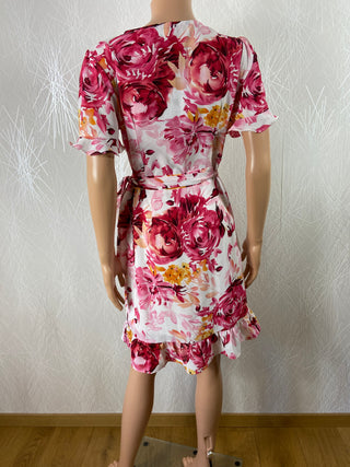 Robe portefeuille fleurs rose volants flot Vintage Dressing