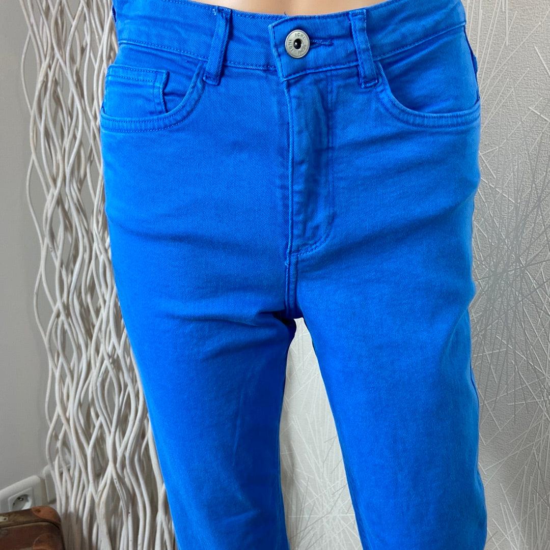 Pantalon bleu femme 7/8 taille mi-haute coupe droite Ihcenny Raven Ichi - Offre-Unique