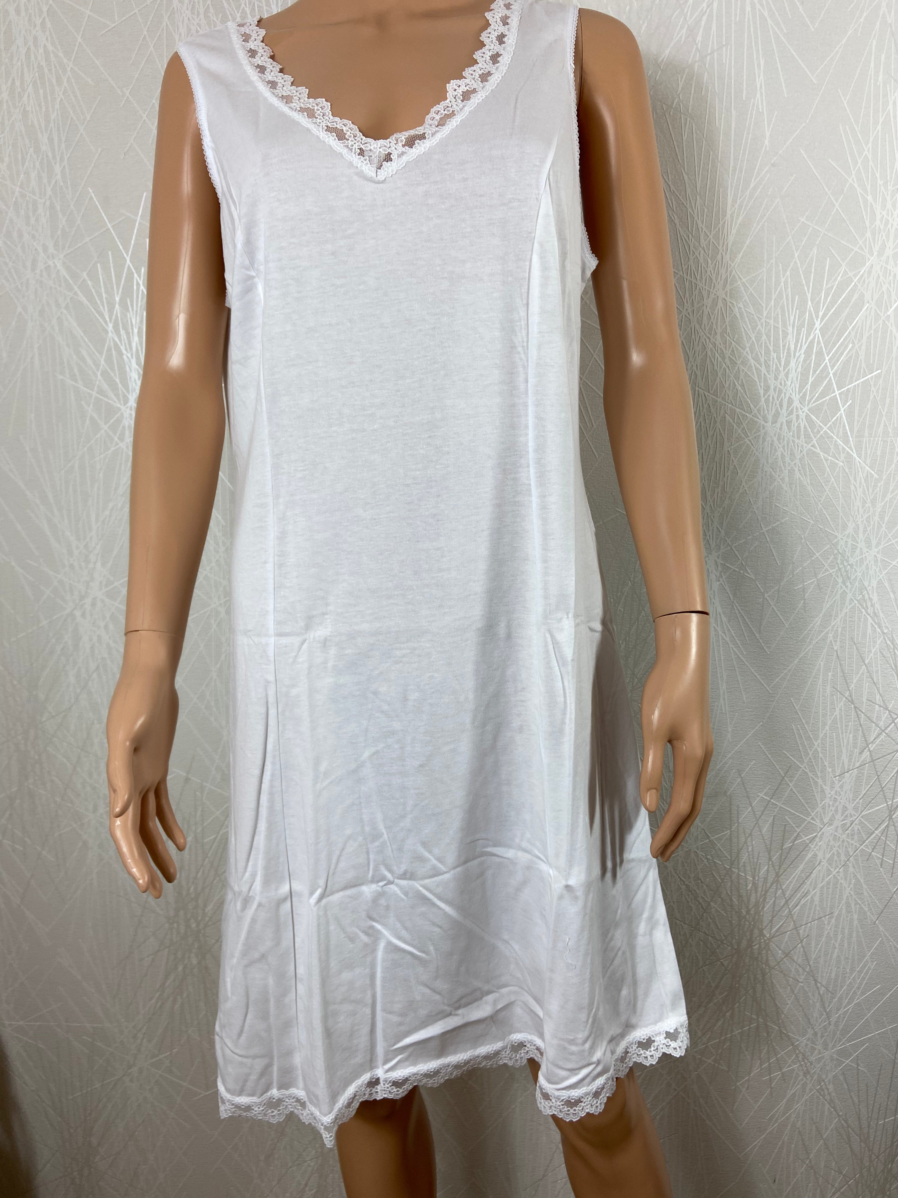 Nuisette longue coton blanc dentelle sans manches Tricotage Toulousain - Offre-Unique