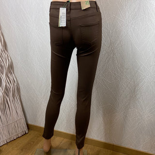 Pantalon enduit skinny slim marron taille mi-haute Benetton