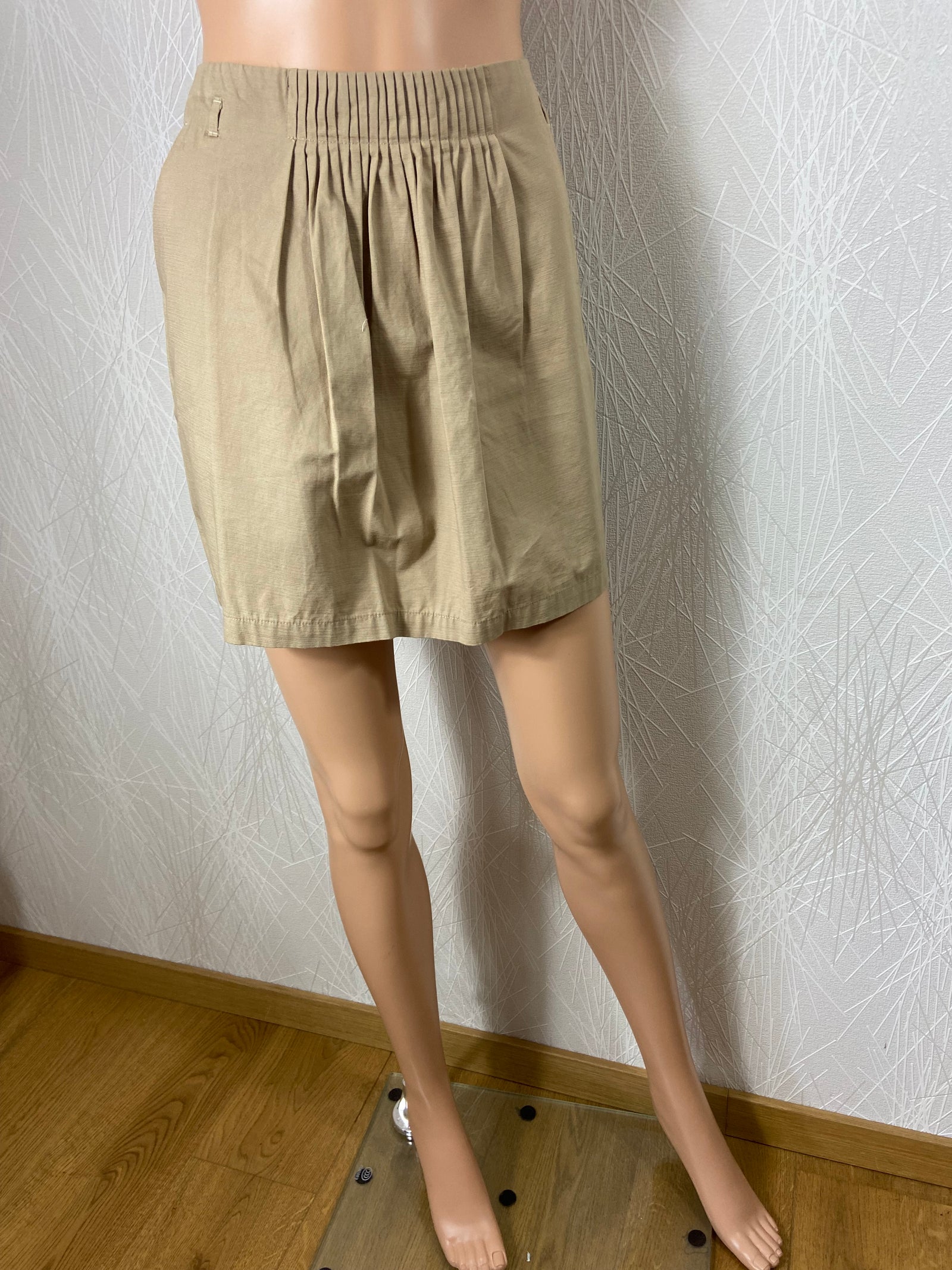 Jupe beige en coton taille mi-haute jeu de plis See U Soon