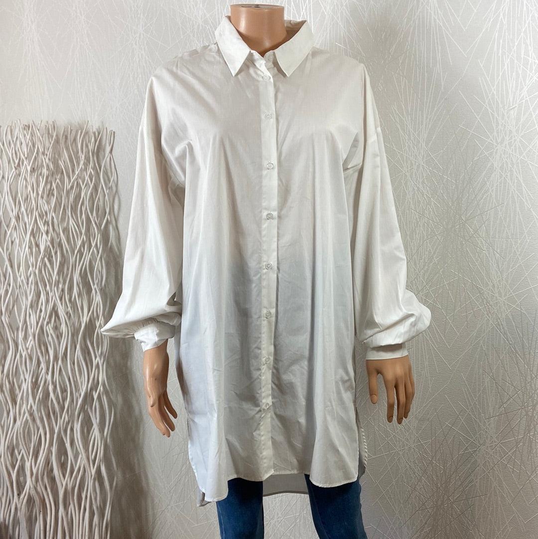 Chemise blanche coton femme longue asymétrique Ihlong Ichi - Offre-Unique