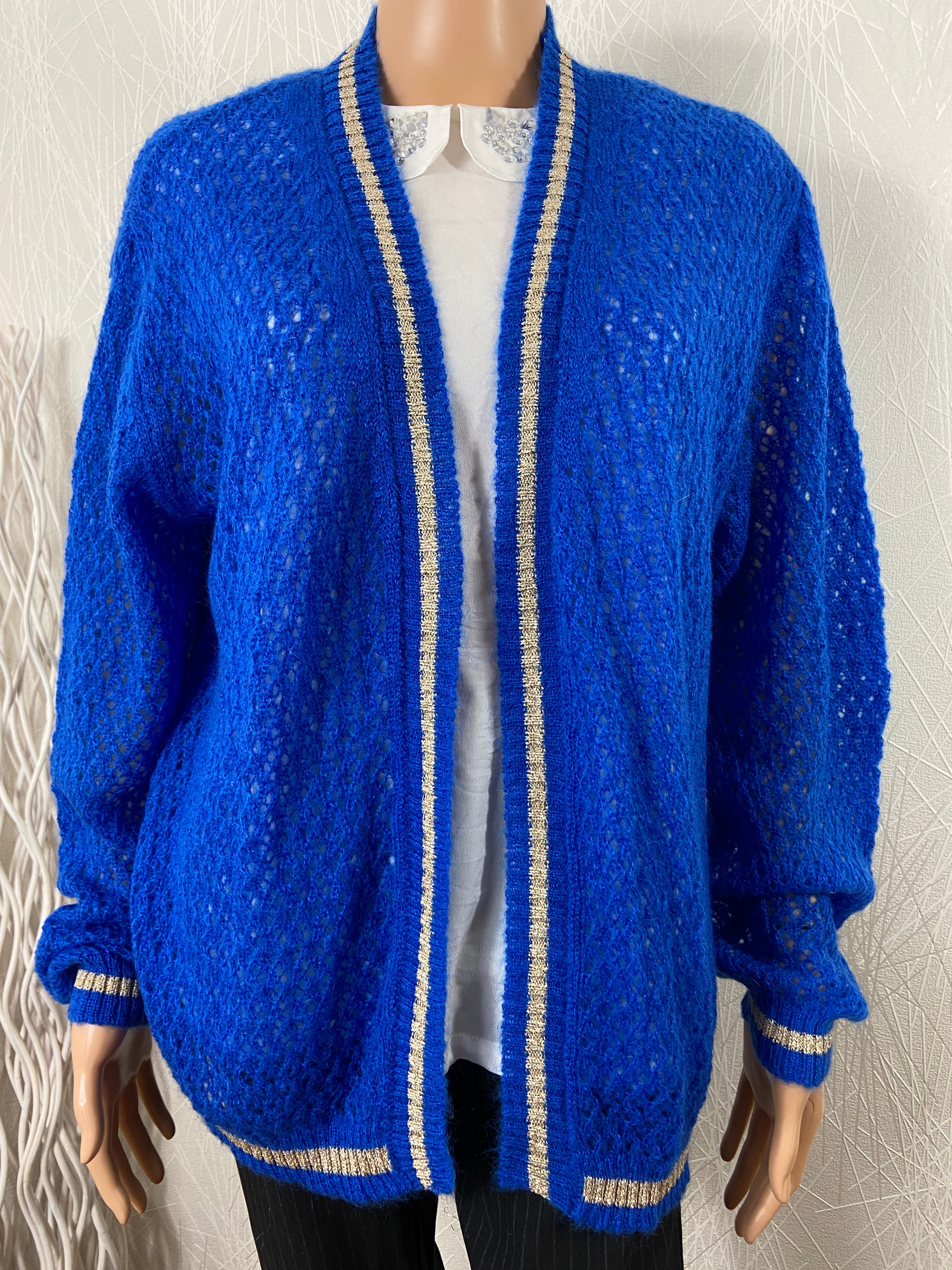 Gilet oversize bleu et dor avec laine mohair Les Impatientes