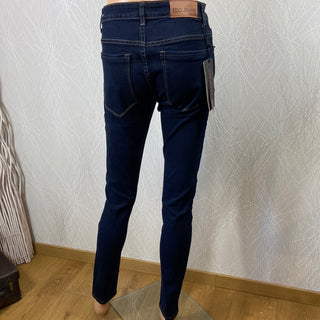 Jeans femme bleu foncé taille haute coupe slim couture contrastée Edo Jeans
