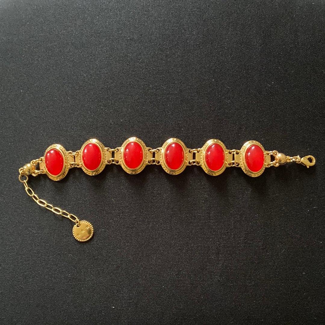 Bracelet plaqué or pierres semi précieuses rouge Shabada - Offre-Unique