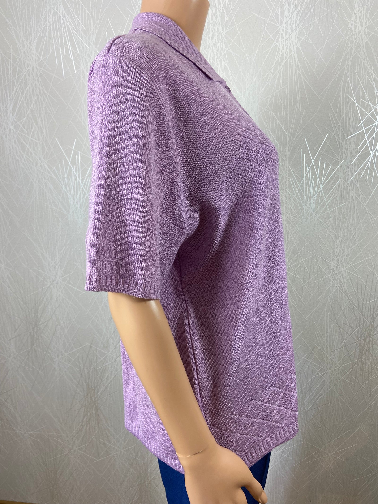 Pull léger violet col polo manches courtes Iodena