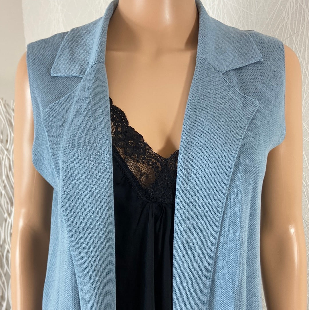 Gilet bleu femme long ample sans manches Po & M