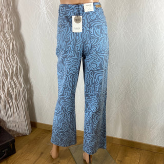 Original jeans bleu imprimé femme taille haute Bykato Bykura B.Young