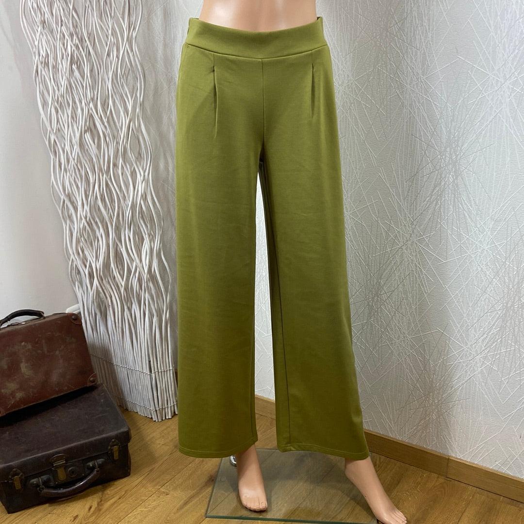 Pantalon vert taille haute élastique coupe ample jambes larges Ihkate Long Wide Ichi - Offre-Unique