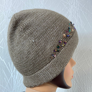 Bonnet doublé chaud pour femme en tricot avec laine et perles multicolores