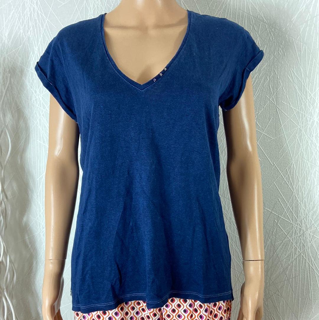 T-shirt femme en lin col V 100% lin Substance Biarritz - Offre-Unique