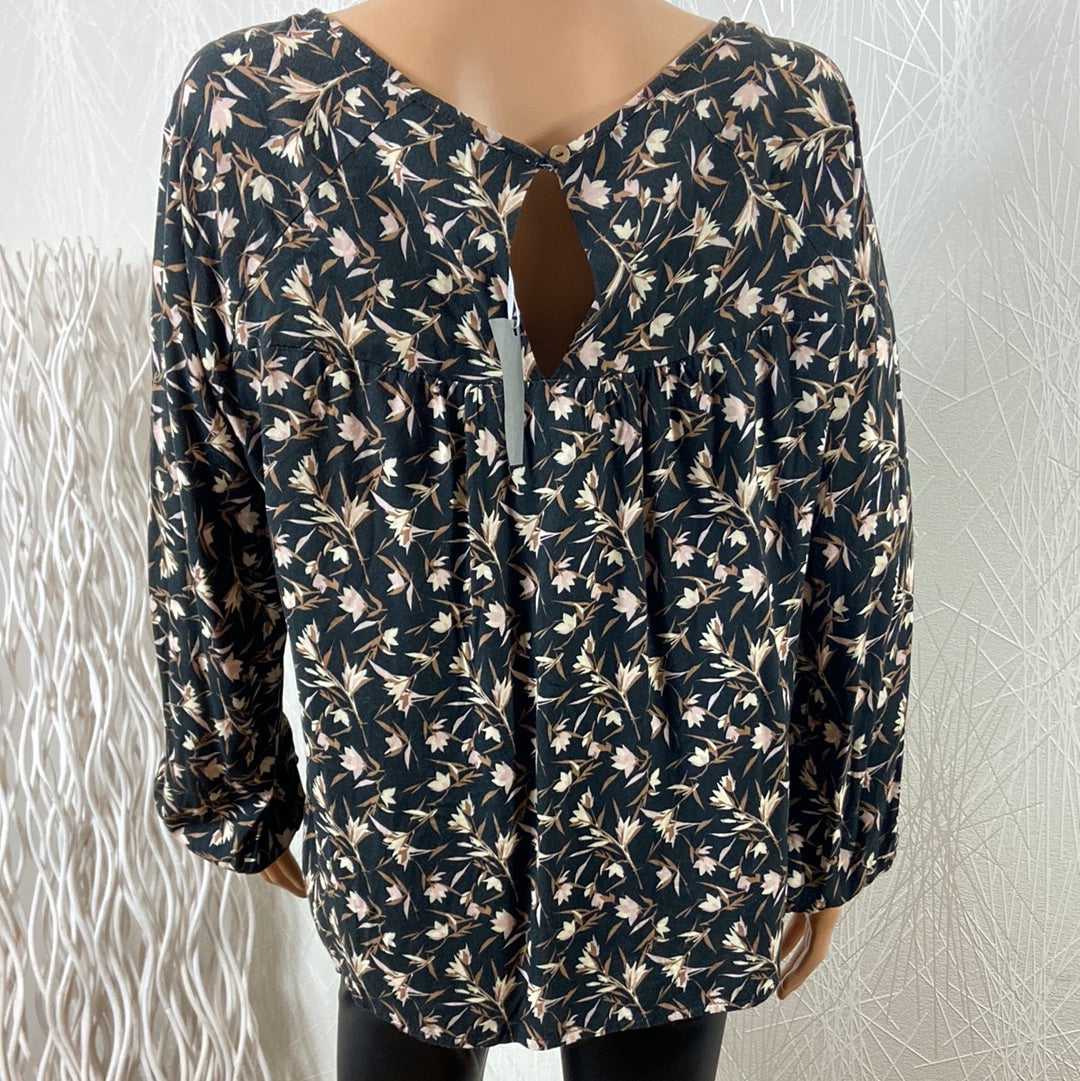 Blouse noire motifs fleuris goutte d'eau Pako Litto