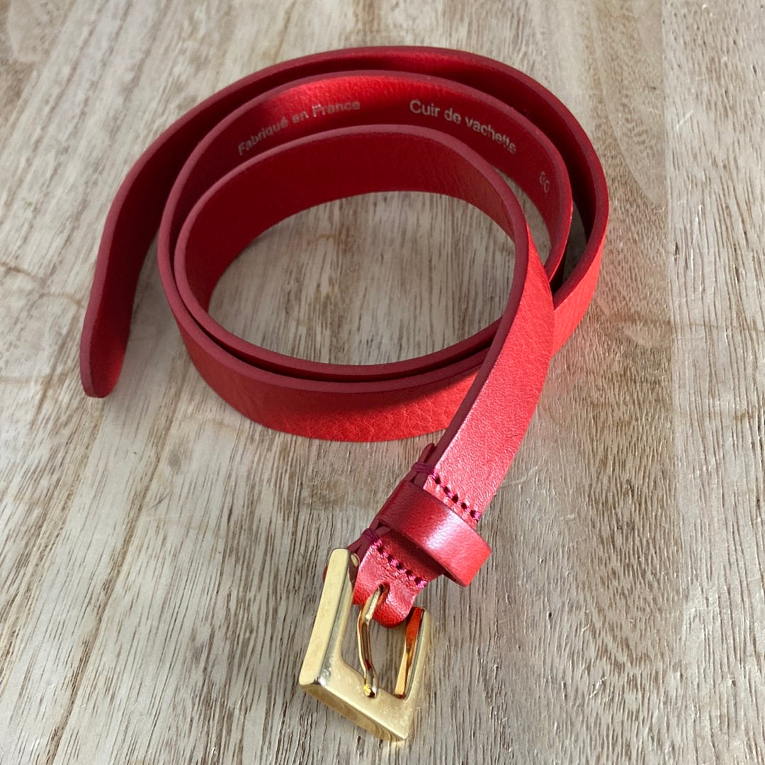 Ceinture en cuir de vachette rouge boucle dorée Sergio Renato