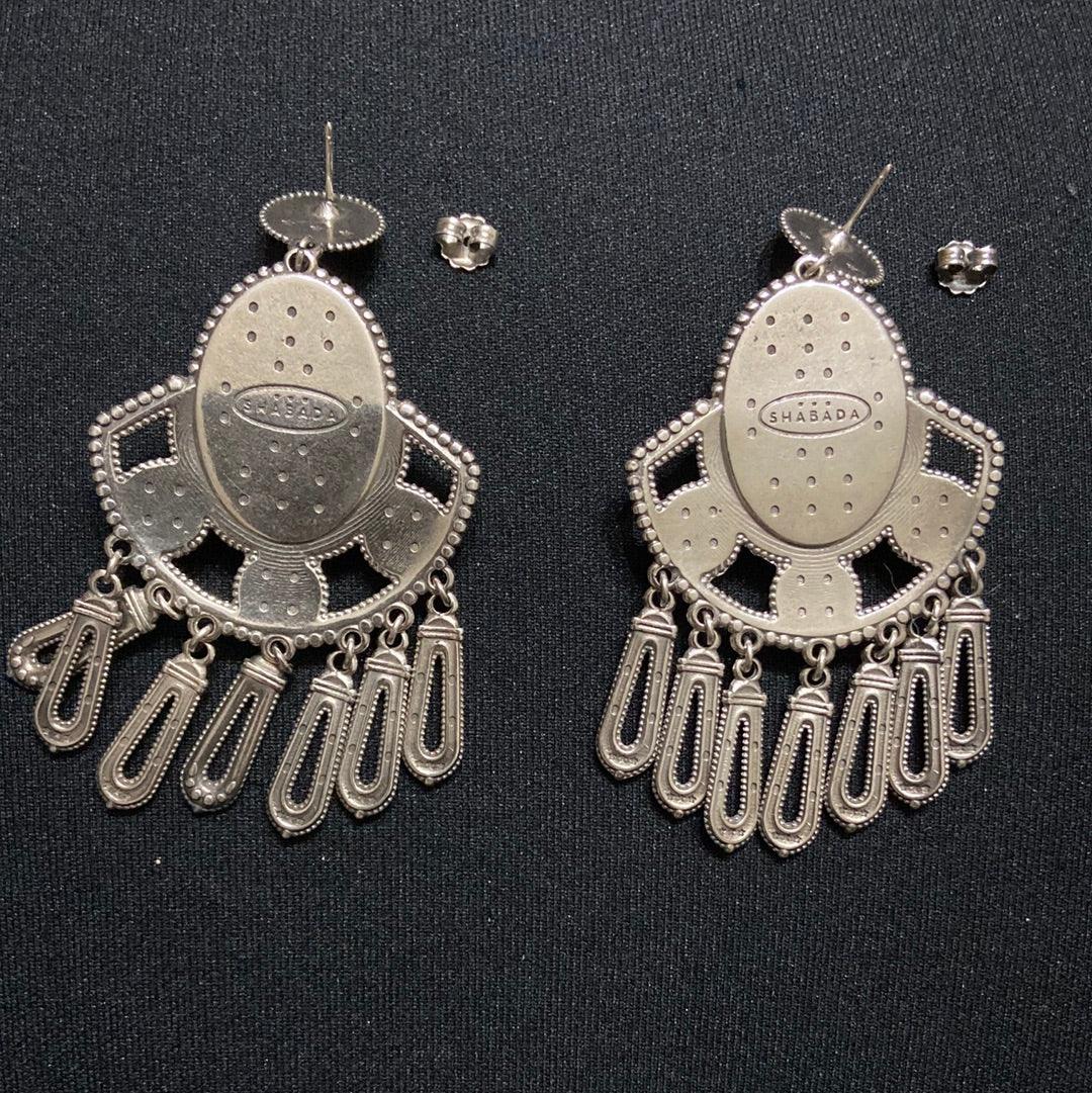 Boucles d’oreilles pendantes plaqué argent pierre semi-précieuse noire Shabada - Offre-Unique