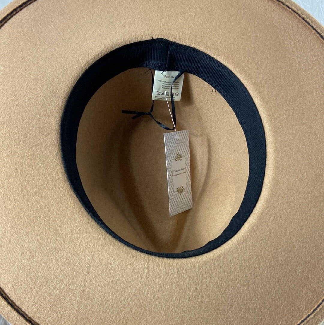 Chapeau beige pour femme avec ruban aspect cuir léopard