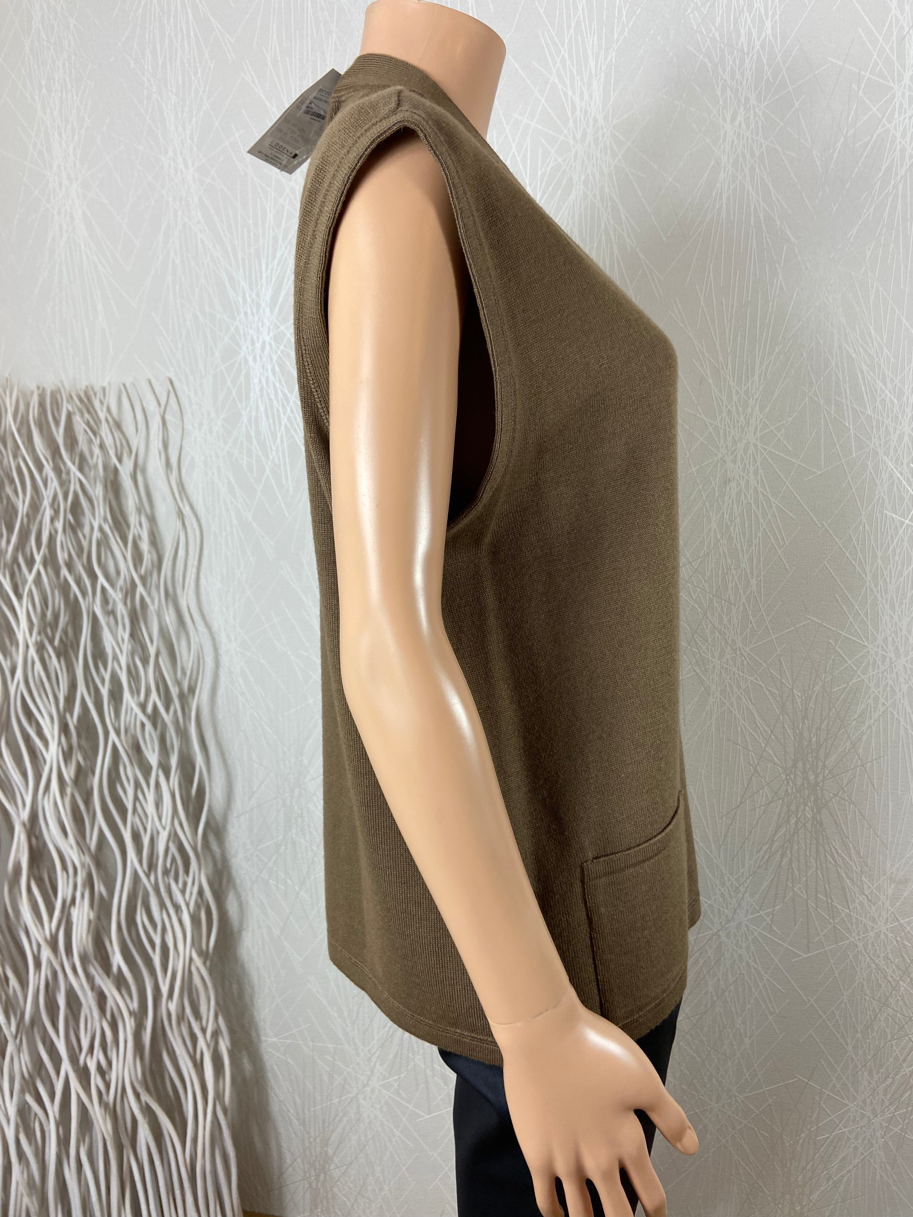 Gilet marron sans manches tricot chaud avec laine Odena