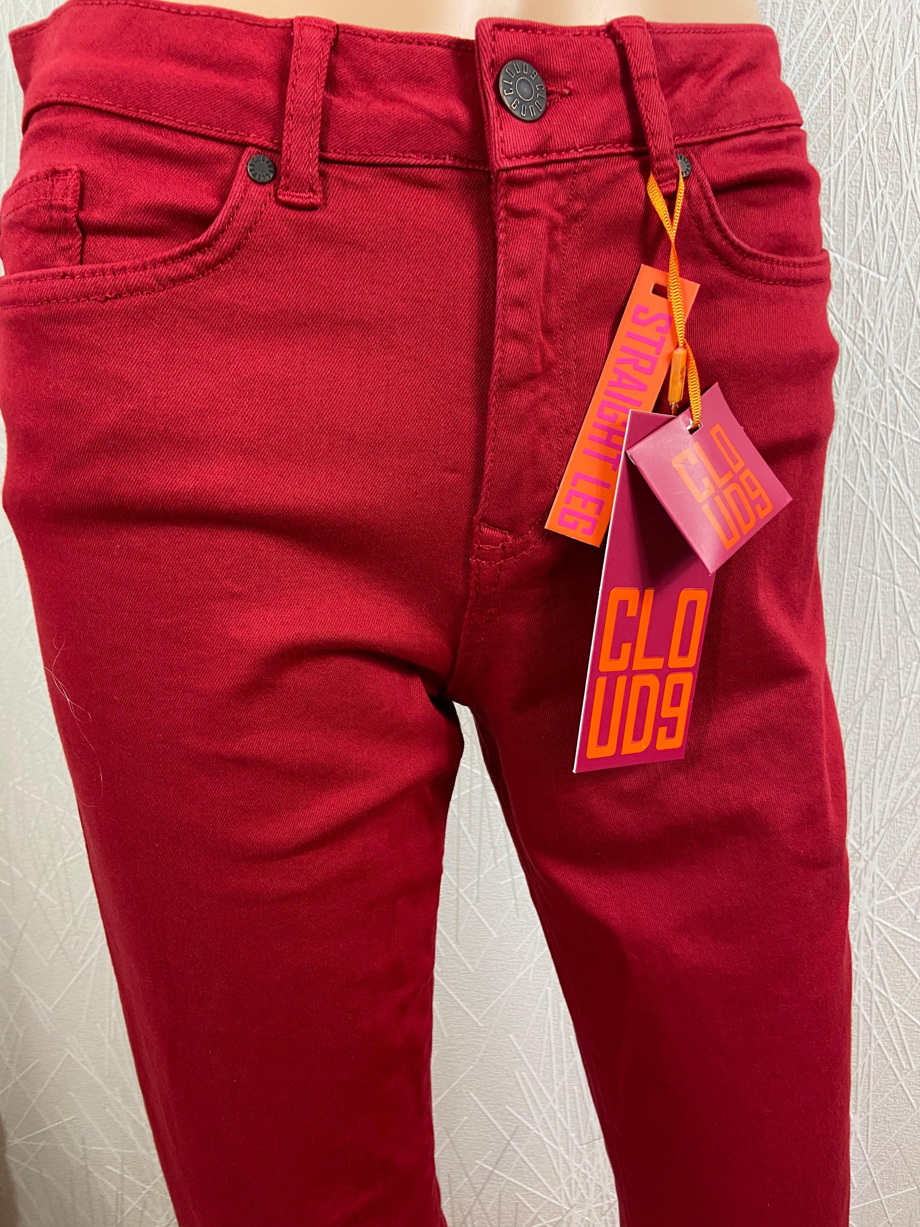 Pantalon coton rouge taille haute straight leg modèle Dahlia Cloud9 - Offre-Unique