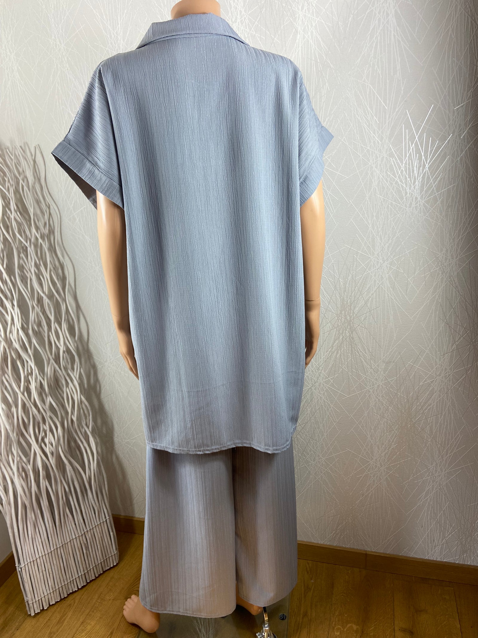 Ensemble Femme tunique pantalon gris taille élastique fluide large fabriqué en France