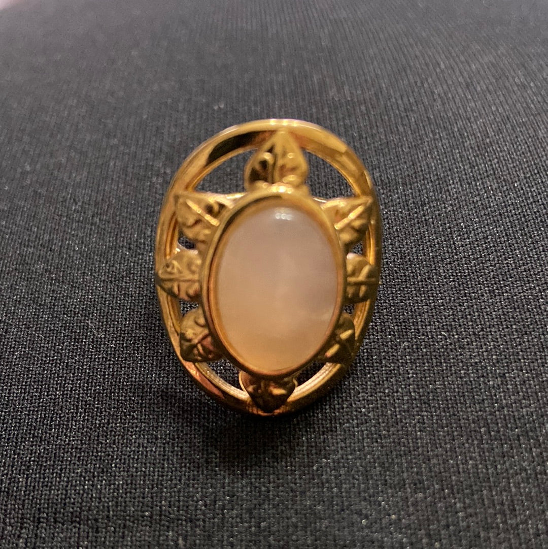 Bague ajustable plaquée or pierre semi précieuse rose pale Shabada - Offre-Unique