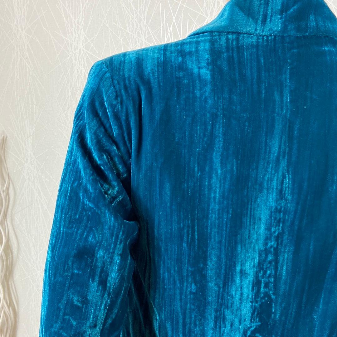 Veste longue femme velours satiné bleu pétrole Surkana - Offre-Unique