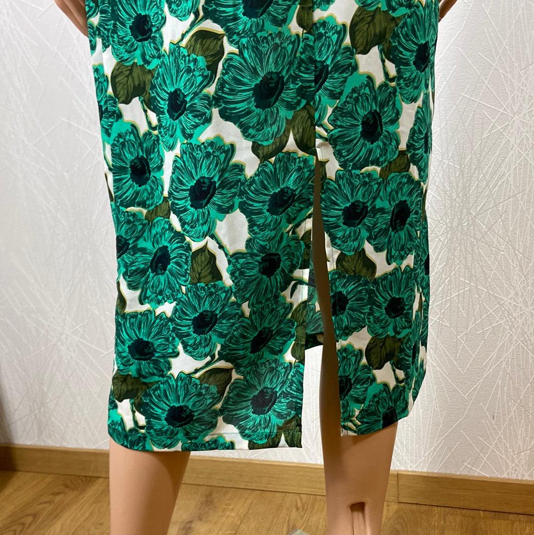 Robe midi verte soie manches courtes fleurs flot vintage Trinket Dress Traffic People - Offre-Unique