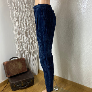 Pantalon velours lisse bleu marine taille haute élastique See U Soon