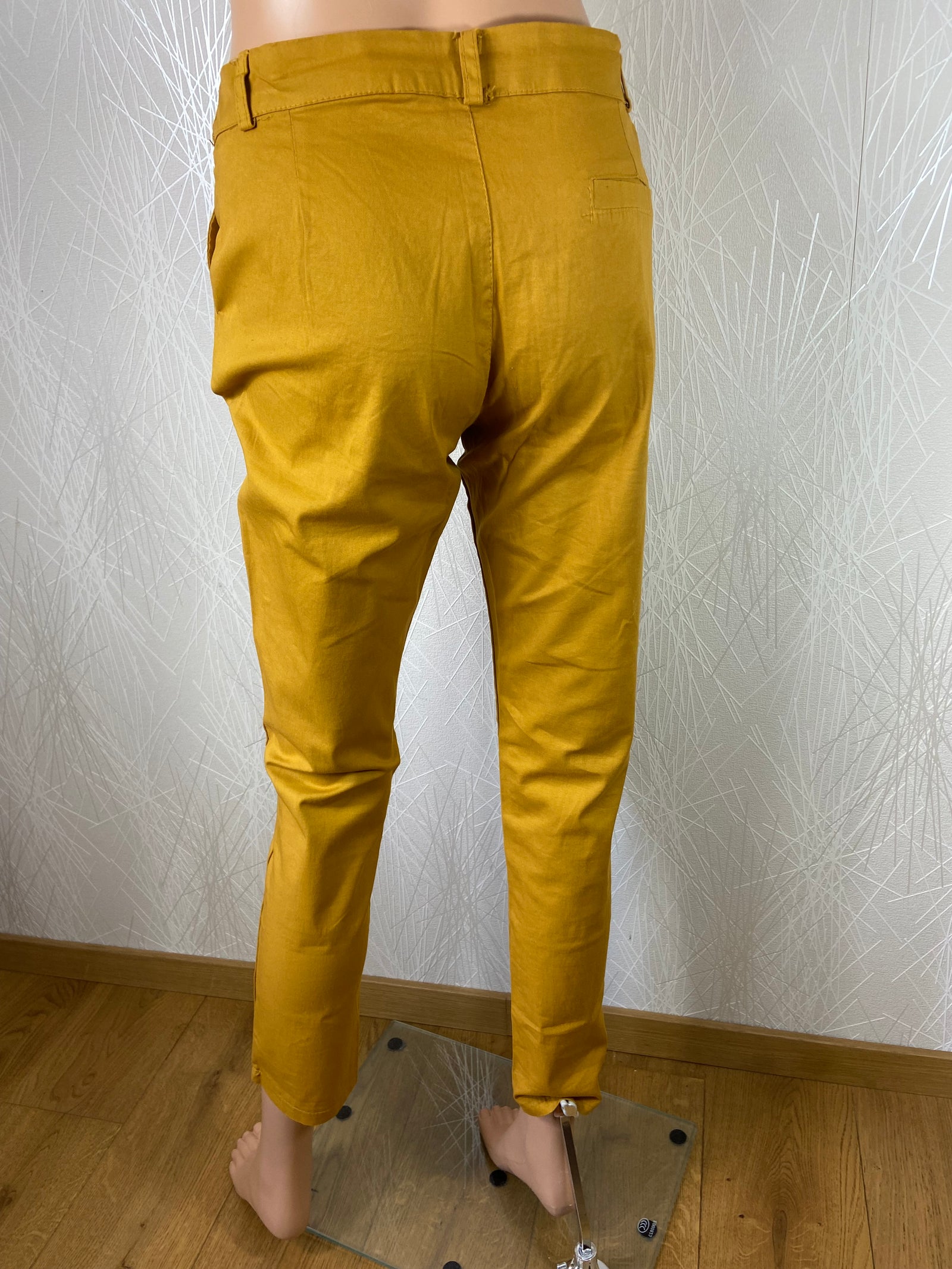 Pantalon slim 7/8 coton jaune moutarde taille mi-haute Made In Italy