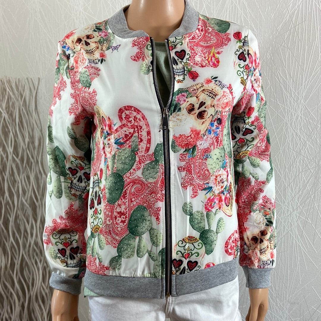 Blouson femme léger bords côtelés motif tête de mort Jolifly & Justine Y