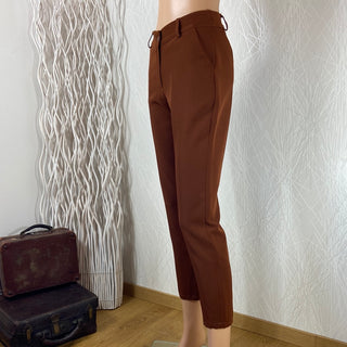 Pantalon habillé brun 7/8 taille haute coupe droite Studio Birkin