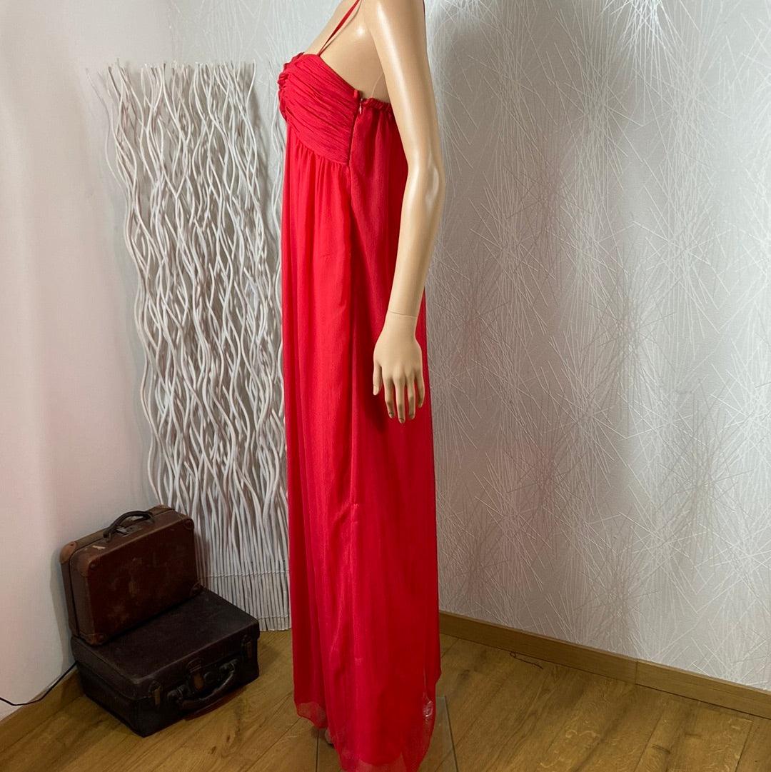 Robe fluide rouge longue doublée cocktail soirée bretelles réglables Traffic People - Offre-Unique