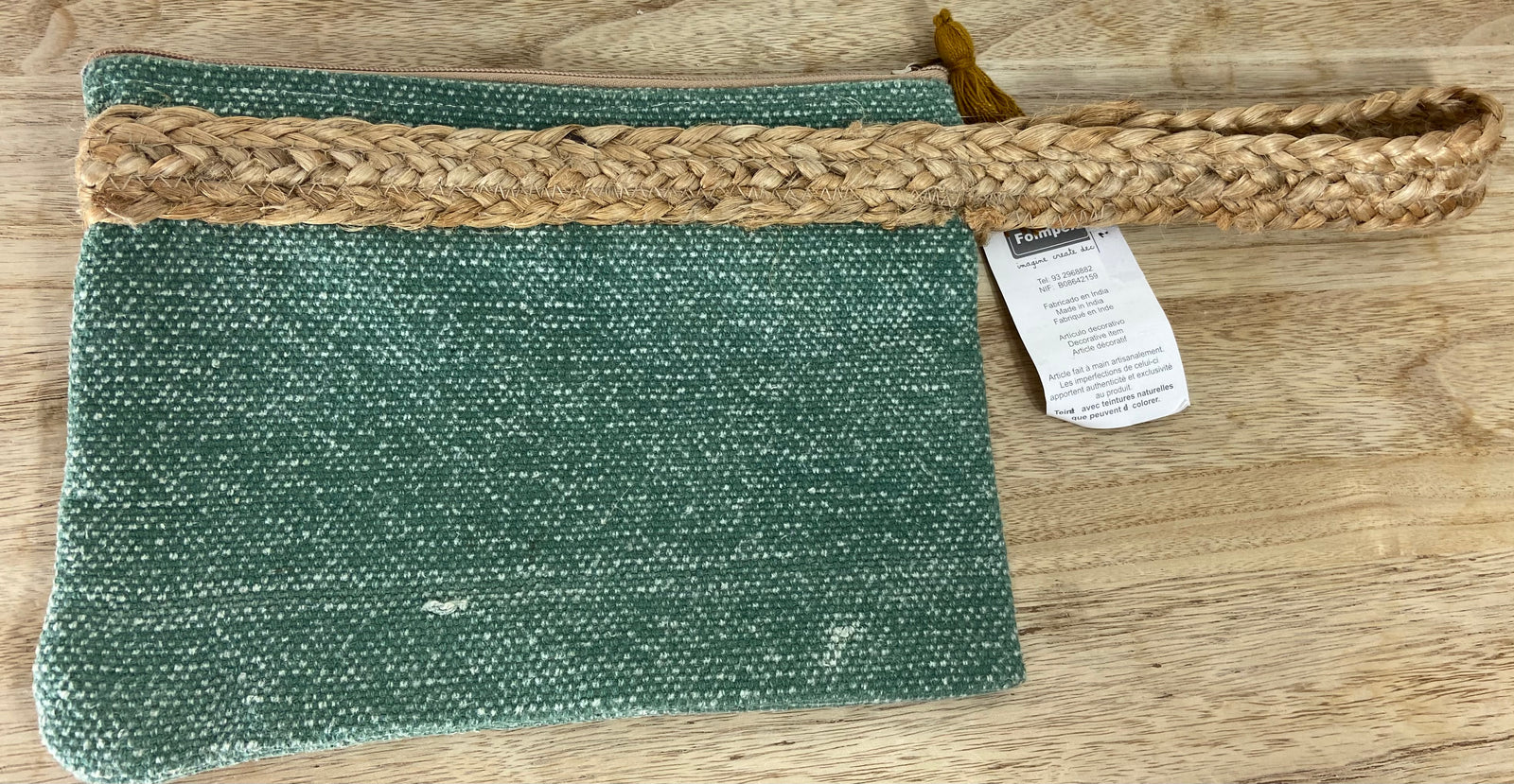 Sac pochette avec anse en coton et  jute de fabrication artisanale