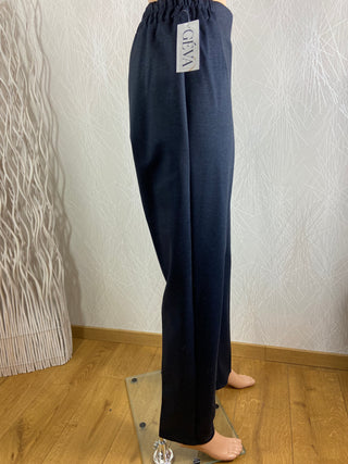 Pantalon style habillé bleu marine femme taille haute élastique Gévana